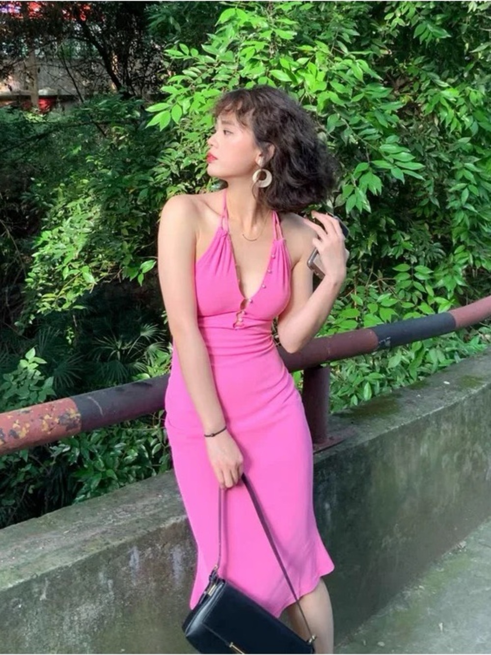 Pink Halter Midi Dress - Women